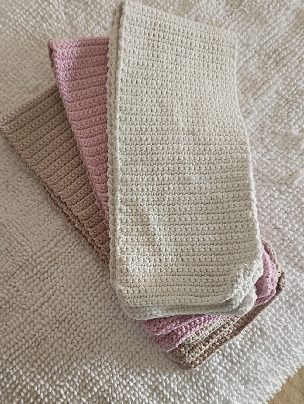 BRAND NEW Set of Handmade Crocheted dishtowels in Pink, Cream, and Coffee. - Picture 7 of 8